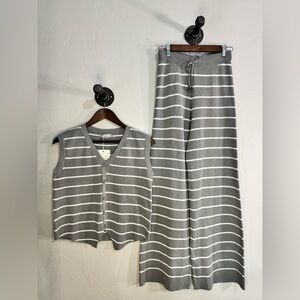 Nali Collection Gray and White Striped Sweater Coord Set Size Large/XL
